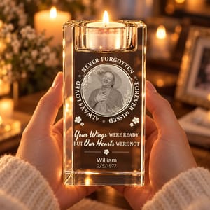 Custom Photo Memorial Always Loved Never Forgotten - Personalized Crystal Candle Holder