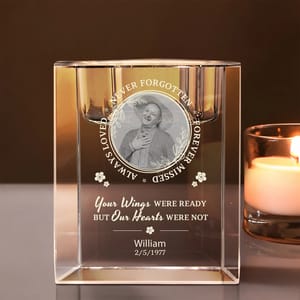 Custom Photo Memorial Always Loved Never Forgotten - Personalized Crystal Candle Holder