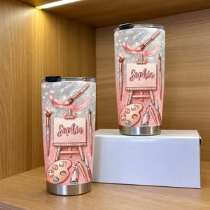Custom Text Artist Tumbler 20oz, Personalized Painting Travel Cup, Pink Rose Gold Art Tumbler, Painter Gift, Art Lover Gift