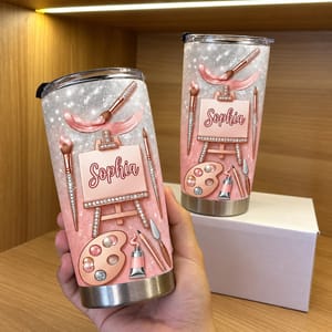 Custom Text Artist Tumbler 20oz, Personalized Painting Travel Cup, Pink Rose Gold Art Tumbler, Painter Gift, Art Lover Gift