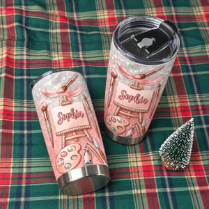 Custom Text Artist Tumbler 20oz, Personalized Painting Travel Cup, Pink Rose Gold Art Tumbler, Painter Gift, Art Lover Gift