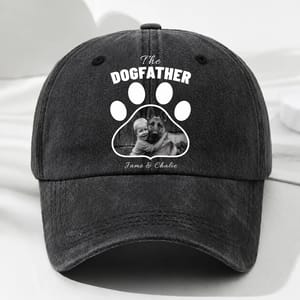 Cool Dog Dad Photo - Personalized Vintage Washed Denim Cap