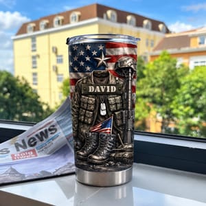 Custom Military Tribute Tumbler, Personalized Name Patriotic USA Flag Cup