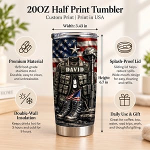Custom Military Tribute Tumbler, Personalized Name Patriotic USA Flag Cup