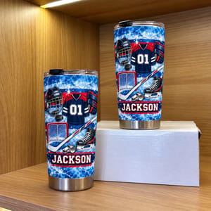Personalized Hockey Tumbler 20oz Custom Text, Ice Hockey Travel Cup, Hockey Gear Inspired Drink Tumbler, Player Coach Dad Gift