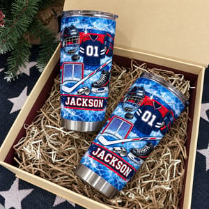 Personalized Hockey Tumbler 20oz Custom Text, Ice Hockey Travel Cup, Hockey Gear Inspired Drink Tumbler, Player Coach Dad Gift