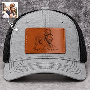 Custom Photo Pencil Sketch Family Dog Cat Portrait - Personalized Leather Patch Hat