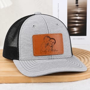 Custom Photo Pencil Sketch Family Dog Cat Portrait - Personalized Leather Patch Hat
