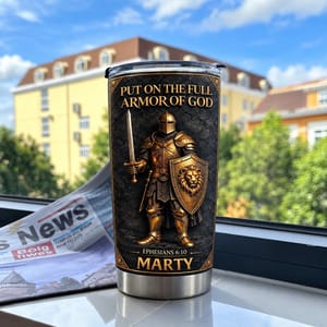 Personalized 20oz Tumbler Custom Name – Armor of God Christian Gift, Ephesians 6:10 Faith Warrior Stainless Steel Cup