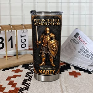 Personalized 20oz Tumbler Custom Name – Armor of God Christian Gift, Ephesians 6:10 Faith Warrior Stainless Steel Cup