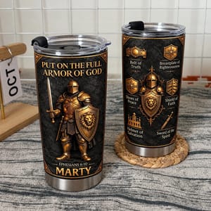 Personalized 20oz Tumbler Custom Name – Armor of God Christian Gift, Ephesians 6:10 Faith Warrior Stainless Steel Cup