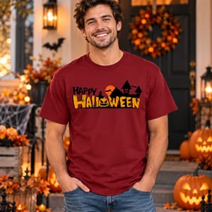 Happy Halloween Sweatshirt – Spooky Haunted House and Pumpkin Graphic Crewneck Sweatshirt, Cute Halloween Sweater, Fall Outfit, Halloween Gift for Men and Women