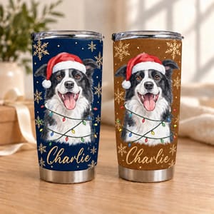 Personalized 20oz Tumbler Custom Pet Photo & Name – Christmas Dog Lover Gift, Santa Hat Holiday Stainless Steel Travel Cup