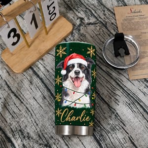 Personalized 20oz Tumbler Custom Pet Photo & Name – Christmas Dog Lover Gift, Santa Hat Holiday Stainless Steel Travel Cup