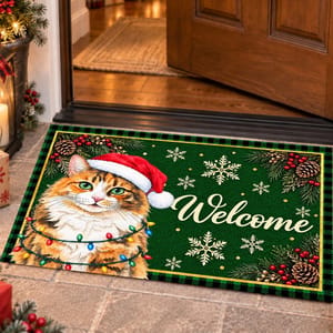 Custom Pet Photo Christmas Doormat, Personalized Dog Welcome Mat, Santa Puppy Holiday Door Decor, Christmas Gift for Dog & Cat Lovers