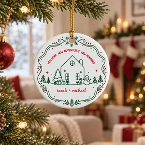 Personalized Round Ceramic Christmas Ornament Custom Name – New Home New Adventures Couple Keepsake Christmas Gift