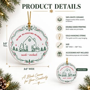 Personalized Round Ceramic Christmas Ornament Custom Name – New Home New Adventures Couple Keepsake Christmas Gift