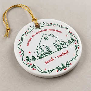 Personalized Round Ceramic Christmas Ornament Custom Name – New Home New Adventures Couple Keepsake Christmas Gift