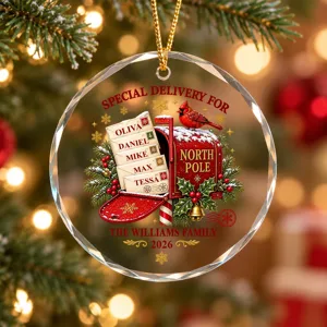 [3D Print Effect] Personalized Glass Christmas Ornament for Families - Special Delivery