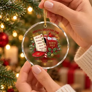 [3D Print Effect] Personalized Glass Christmas Ornament for Families - Special Delivery
