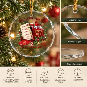[3D Print Effect] Personalized Glass Christmas Ornament for Families - Special Delivery