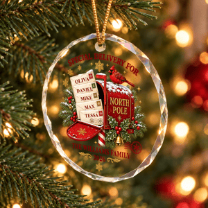 [3D Print Effect] Personalized Glass Christmas Ornament for Families - Special Delivery
