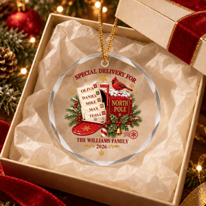 [3D Print Effect] Personalized Glass Christmas Ornament for Families - Special Delivery