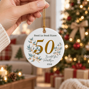 Personalized Ceramic Christmas Ornament Anniversary Circle Ornament Custom Name Years Christmas Gift
