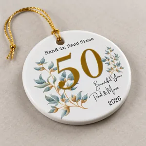 Personalized Ceramic Christmas Ornament Anniversary Circle Ornament Custom Name Years Christmas Gift