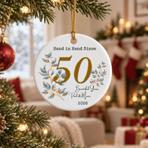 Personalized Ceramic Christmas Ornament Anniversary Circle Ornament Custom Name Years Christmas Gift