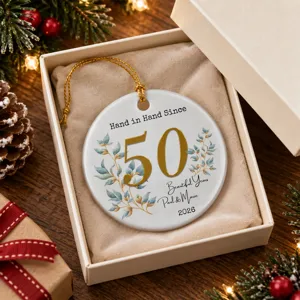 Personalized Ceramic Christmas Ornament Anniversary Circle Ornament Custom Name Years Christmas Gift