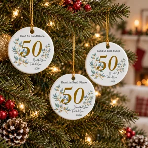 Personalized Ceramic Christmas Ornament Anniversary Circle Ornament Custom Name Years Christmas Gift