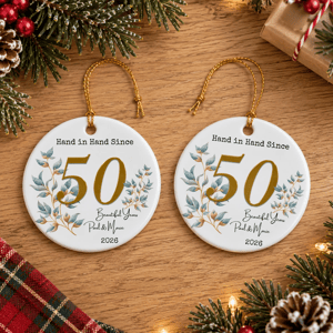 Personalized Ceramic Christmas Ornament Anniversary Circle Ornament Custom Name Years Christmas Gift