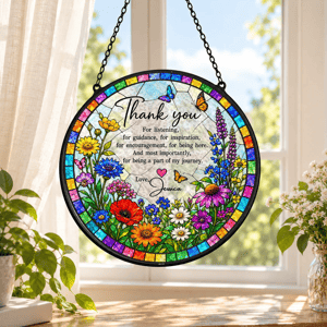 Personalized Thank You Stained Glass Suncatcher, Custom Teacher Appreciation Gift, Coworker Gifts, Mentor Gift, Mother's Day Keepsake