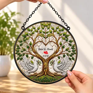 Personalized Glass Suncatcher Custom Name Date Tree of Life Couple Window Hanging Gift