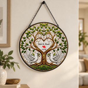 Personalized Glass Suncatcher Custom Name Date Tree of Life Couple Window Hanging Gift
