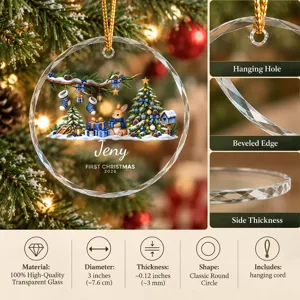 Personalized First Christmas Ornament Custom Name Bunny Christmas Tree Round Glass Ornament