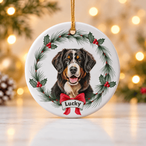 Custom Photo Bernese Mountain Dog Christmas Ornament, Personalized Bernese Mountain Dog Ornament, Bernese Mountain Dog Gifts, Dog Keepsake
