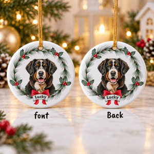 Custom Photo Bernese Mountain Dog Christmas Ornament, Personalized Bernese Mountain Dog Ornament, Bernese Mountain Dog Gifts, Dog Keepsake