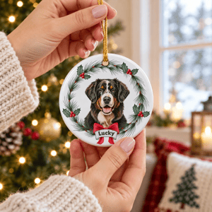 Custom Photo Bernese Mountain Dog Christmas Ornament, Personalized Bernese Mountain Dog Ornament, Bernese Mountain Dog Gifts, Dog Keepsake