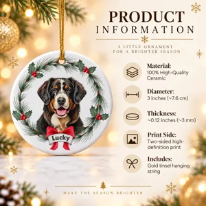Custom Photo Bernese Mountain Dog Christmas Ornament, Personalized Bernese Mountain Dog Ornament, Bernese Mountain Dog Gifts, Dog Keepsake