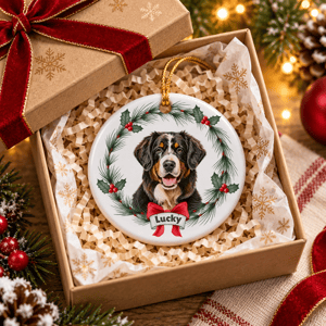 Custom Photo Bernese Mountain Dog Christmas Ornament, Personalized Bernese Mountain Dog Ornament, Bernese Mountain Dog Gifts, Dog Keepsake