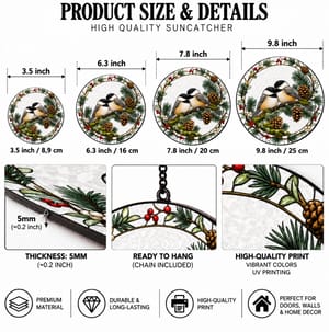 Winter Chickadee Pinecone Stained Glass Suncatcher