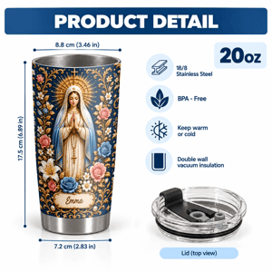Personalized Catholic Tumbler 20oz, Virgin Mary Tumbler, Catholic Gift, Christian Prayer Cup, Religious Gift for Women