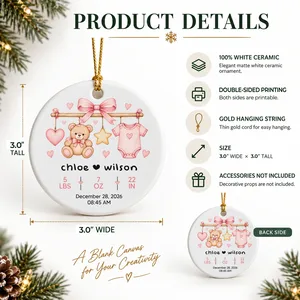 Custom Baby Birth Stats Ornament Personalized Name Date Weight Height Time Newborn Gift