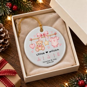 Custom Baby Birth Stats Ornament Personalized Name Date Weight Height Time Newborn Gift