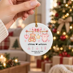 Custom Baby Birth Stats Ornament Personalized Name Date Weight Height Time Newborn Gift