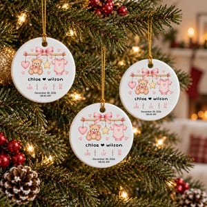 Custom Baby Birth Stats Ornament Personalized Name Date Weight Height Time Newborn Gift