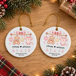 Custom Baby Birth Stats Ornament Personalized Name Date Weight Height Time Newborn Gift