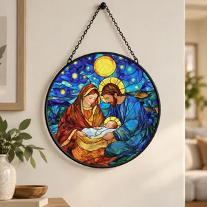 Christmas Nativity Suncatcher, Holy Family Stained Glass Window Hanging, Baby Jesus Christmas Decor, Sacred Holiday Gift for Family